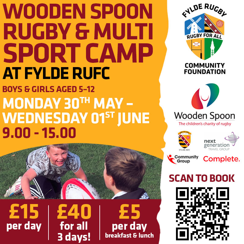 Wooden Spoon Rugby & Multi-sport Camp at Fylde Rugby Club! 29th, 30th & 31st May 2024 Ages 4-11